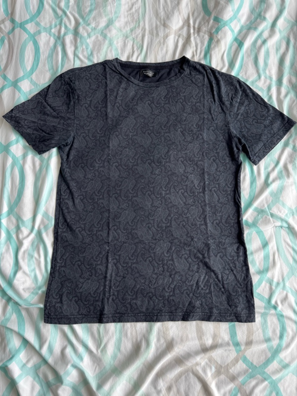 Zara Black Paisley Crew Neck Short Sleeve Tee